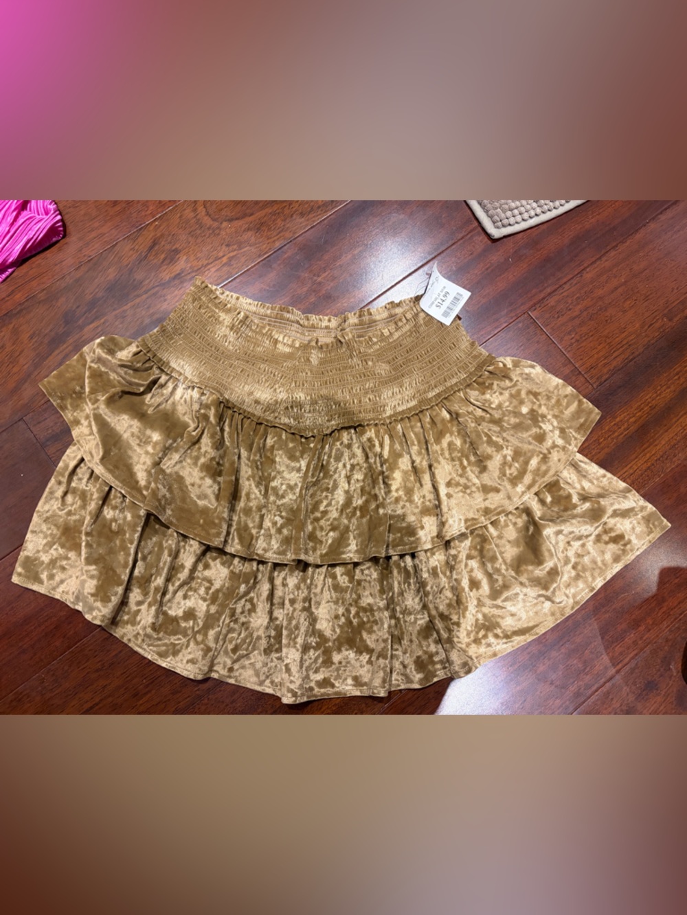 Velvet Tiered Ruffle Mini Skirt - Gold Velvet